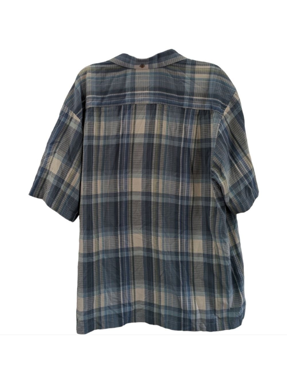 Tommy Bahama Blue and Cream Plaid SS 100% silk button up shirt Size XL EUC - Picture 2 of 5